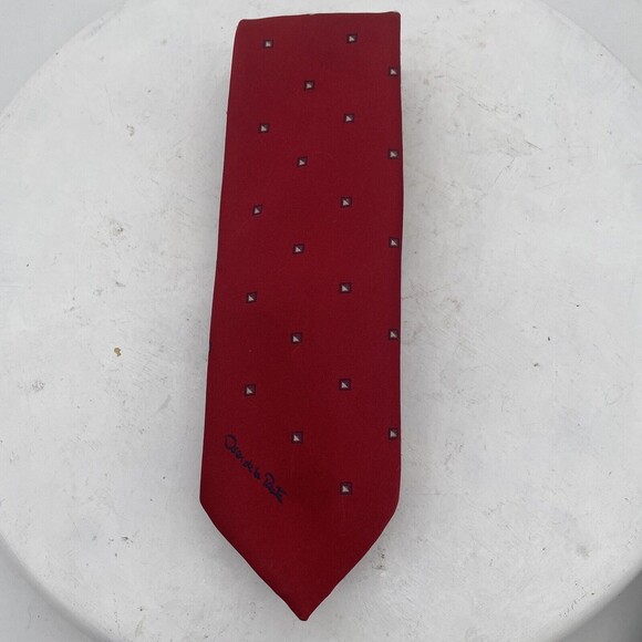 Vintage Oscar De La Renta Ties Polyestre/Silk Red Geometric 56"L 3"W - Picture 1 of 13